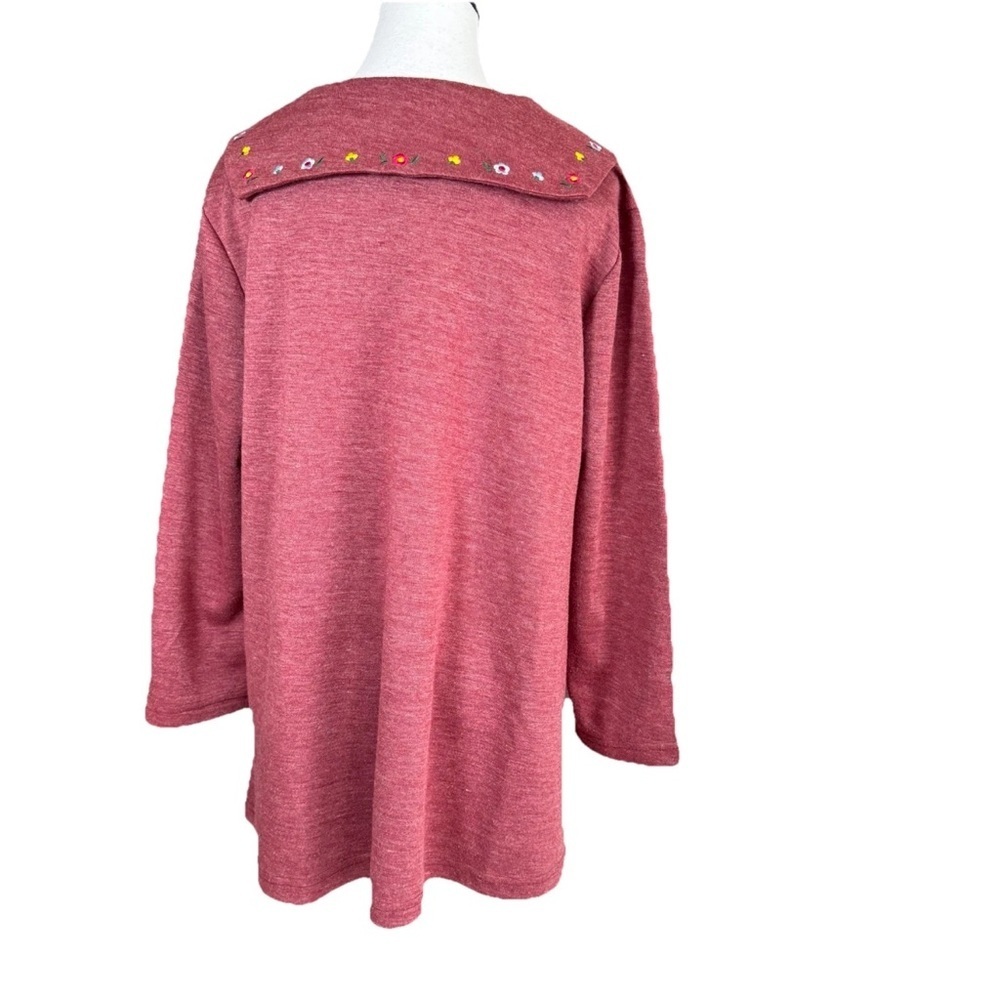 Peter Pan Collar A-Line Burgundy Twee Tunic Top Dress Size*M Embroidered Korean - Picture 4 of 7